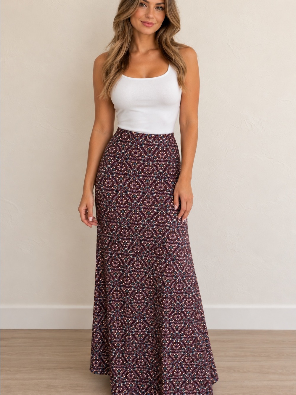 LuLaRoe Purple Geometric Floral Maxi Skirt